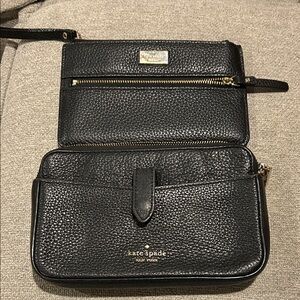Kate Spade 2 Black Pebbled Leather Clutch and Black Pebbled Wristlet w COA’s